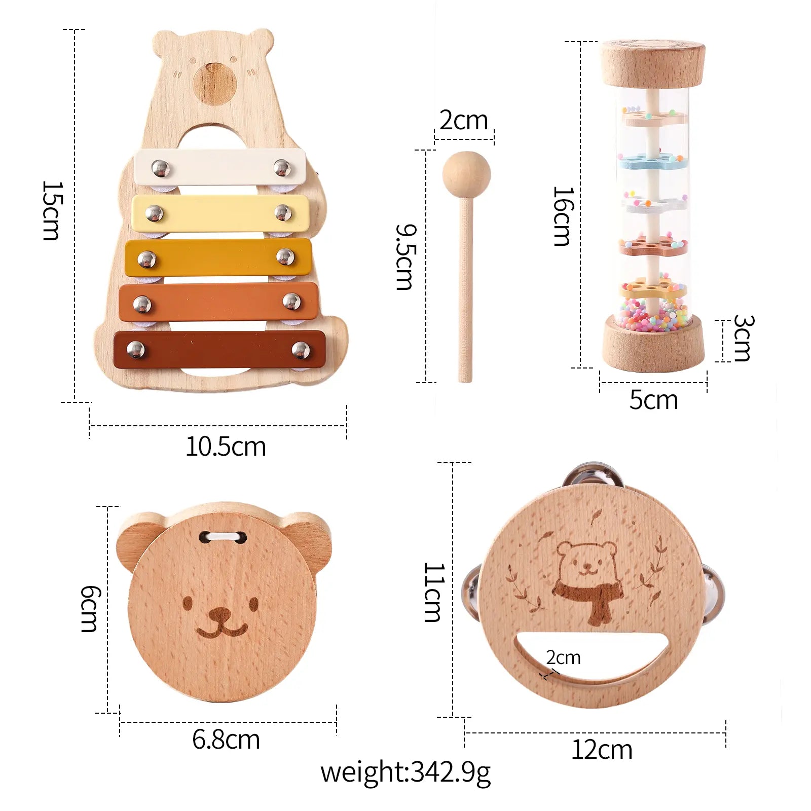 Montessori Wooden Percussion Musical Instruments Set with Xylophone for Toddlers, Preschool Educational Play Toys for Boys and Girls, 1 Finger Castanet Summeressentials