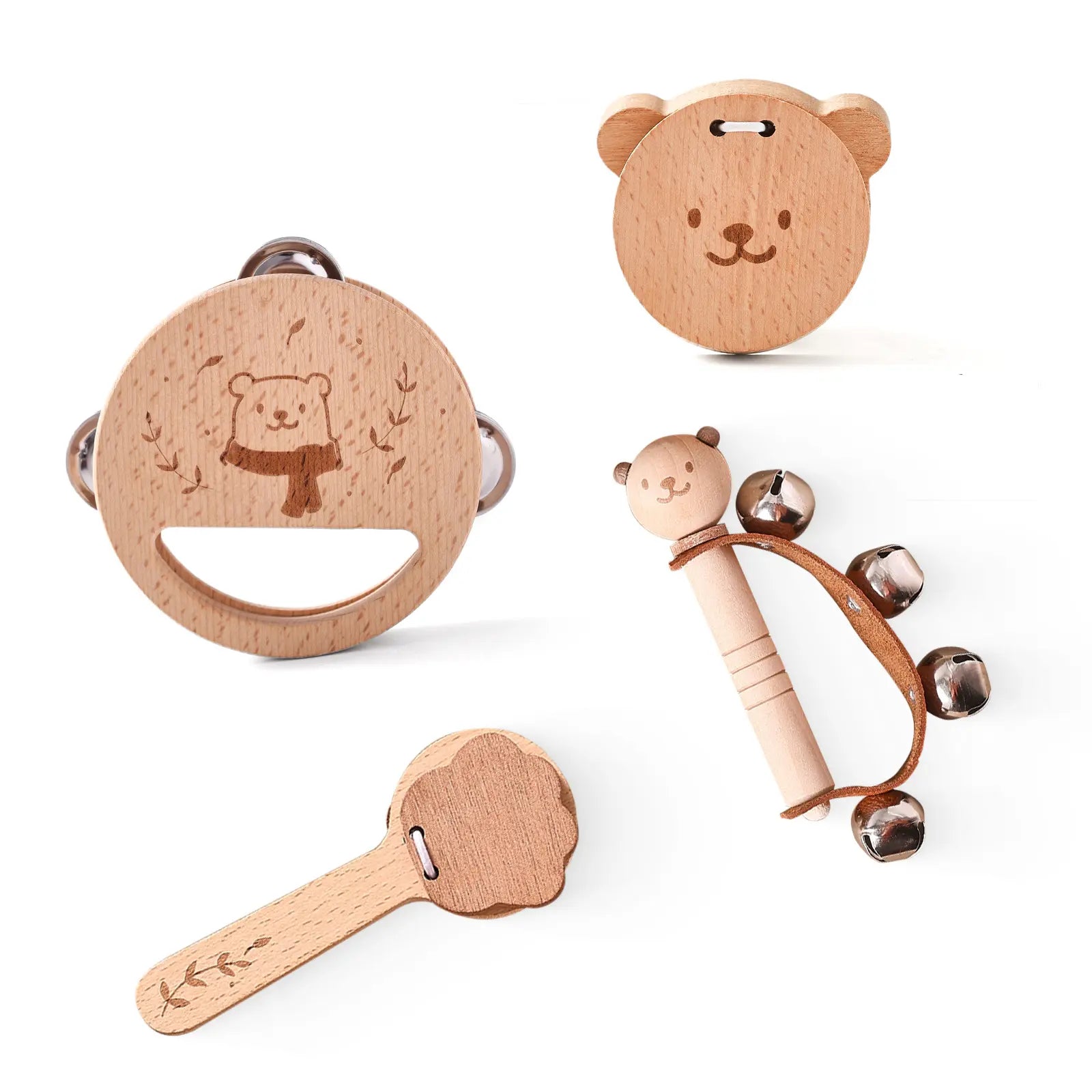 Montessori Wooden Percussion Musical Instruments Set with Xylophone for Toddlers, Preschool Educational Play Toys for Boys and Girls, 1 Finger Castanet Summeressentials
